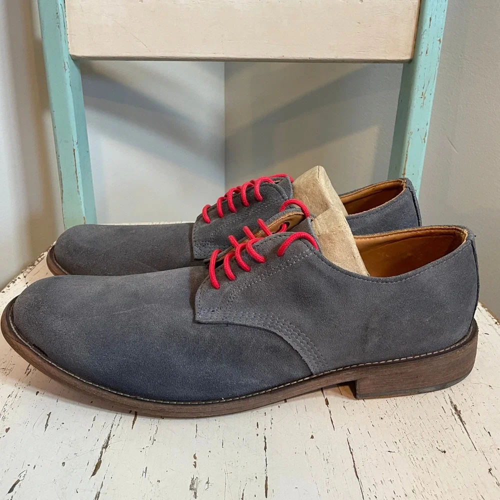 Vintage Shoe Company Mens Grey Red Laces Suede Derby Shoes USA Size 11.5 M